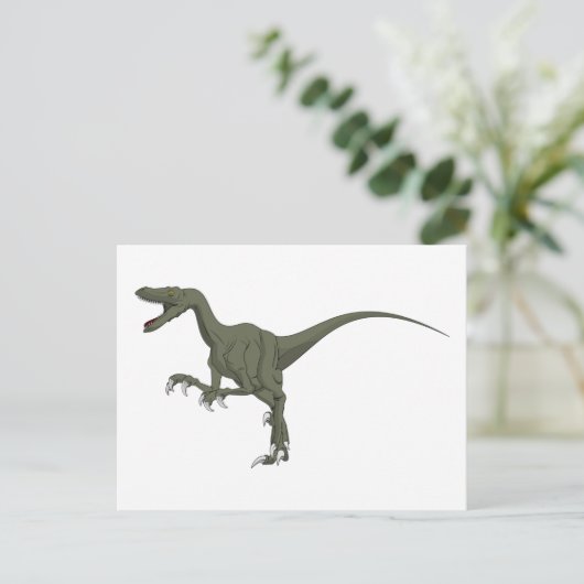Carte Postale Dinosaure vert Velociraptor (Debout devant)