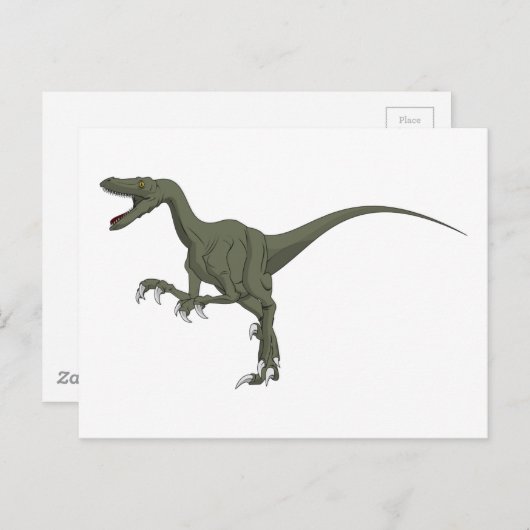 Carte Postale Dinosaure vert Velociraptor (Devant / Derrière)