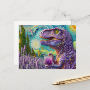 Carte Postale Dinosaure Violet Lavande Citron Faux Van Gogh