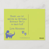 Carte Postale Dinosaure violet Merci photo d'anniversaire (Dos)