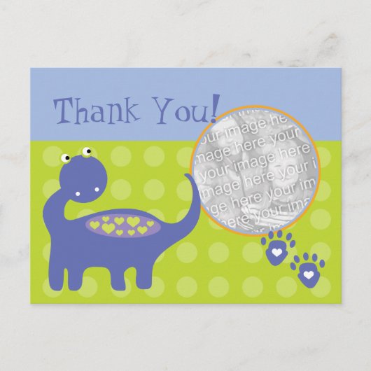 Carte Postale Dinosaure violet Merci photo d'anniversaire (Devant)