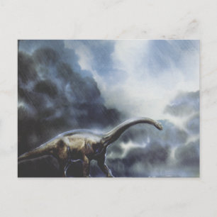 Carte Postale Dinosaures vintages, Barapasaurus avec nuages de t