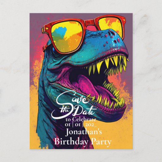 Carte Postale Dinosaurus Blue T-Rex Enregistrer la date  (Devant)