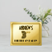 Carte Postale D'invitation À Feuilles D'aluminium 3rd Birthday Party ~ Art Deco Style “3” + Name (Debout devant)