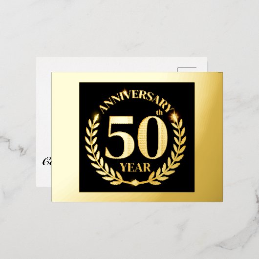 Carte Postale D'invitation À Feuilles D'aluminium 50e anniversaire de mariage (Recto/Verso)