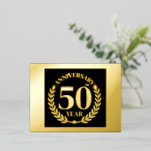 Carte Postale D'invitation À Feuilles D'aluminium 50e anniversaire de mariage (Debout devant)