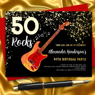 Carte Postale D'invitation À Feuilles D'aluminium 50e fête d'anniversaire 50 Rocks Parties scintilla