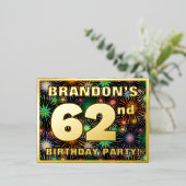 Carte Postale D'invitation À Feuilles D'aluminium 62e fête d'anniversaire : Tête de feu d'artifice c (Debout devant)