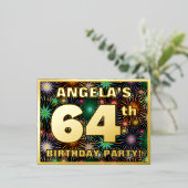 Carte Postale D'invitation À Feuilles D'aluminium 64e fête d'anniversaire : Tête de feu d'artifice c (Debout devant)