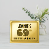 Carte Postale D'invitation À Feuilles D'aluminium 69e fête d'anniversaire ~ Style Art Déco "69" + No (Debout devant)