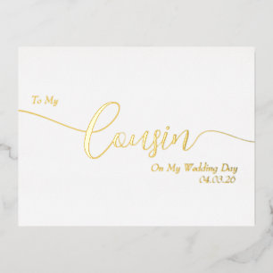 Carte Postale D'invitation À Feuilles D'aluminium À ma cousine le jour de mon mariage Écriture Éléga