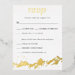 Carte Postale D'invitation À Feuilles D'aluminium Abstrait Mountain Gold sur mariage blanc RSVP