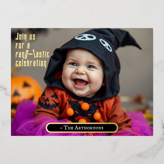 Carte Postale D'invitation À Feuilles D'aluminium adorable bébé d'Halloween (Recto)