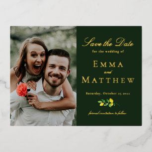 Carte Postale D'invitation À Feuilles D'aluminium Aquarelle foncée Citron photo