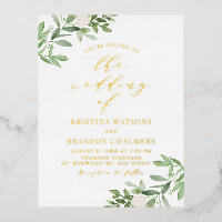 Aquarelle vert et fleurs blanches Mariage