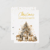 Carte Postale D'invitation À Feuilles D'aluminium Arbre de Noël or rétro (Recto/Verso)