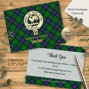 Carte Postale D'invitation À Feuilles D'aluminium Armoiries du Clan Sinclair sur tartan de chasse