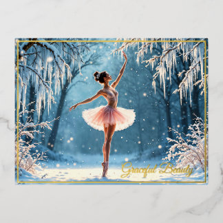 Carte Postale D'invitation À Feuilles D'aluminium Ballet d'hiver danse glace vue de la forêt gelée