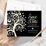 Carte Postale D'invitation À Feuilles D'aluminium Bat mitzvah Date de sauvegarde Arbre de vie Black<br><div class="desc">Assurez-vous que tous vos amis et parents pourront célébrer le Bat mitzvah de votre fille! Envoyez cette carte postale faire-part étonnante, sophistiquée et personnalisée "Save the Date". Un véritable arbre de vie en feuille d'or avec l'étoile brillante de David et des "feuilles" de point, ainsi que le véritable script de...</div>