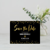 Carte Postale D'invitation À Feuilles D'aluminium Bat mitzvah Enregistrer Date Gras Script Noir Vrai (Debout devant)