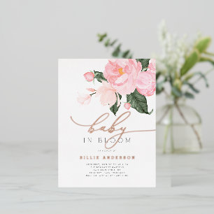 Carte Postale D'invitation À Feuilles D'aluminium Bébé rose rose rose en or en fleurs Douche fille