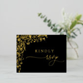 Carte Postale D'invitation À Feuilles D'aluminium Black and Gold Filigree Wedding Response Card (Debout devant)