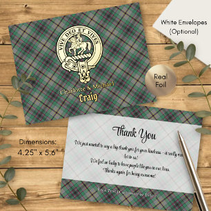 Carte Postale D'invitation À Feuilles D'aluminium Blason du Clan Craig sur tartan