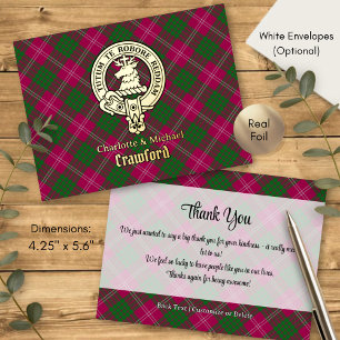 Carte Postale D'invitation À Feuilles D'aluminium Blason du clan Crawford sur tartan
