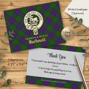 Carte Postale D'invitation À Feuilles D'aluminium Blason du clan MacDonald sur tartan