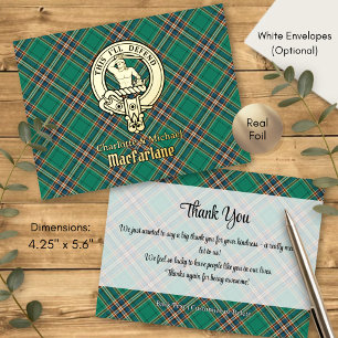 Carte Postale D'invitation À Feuilles D'aluminium Blason du clan MacFarlane sur le tartan de chasse