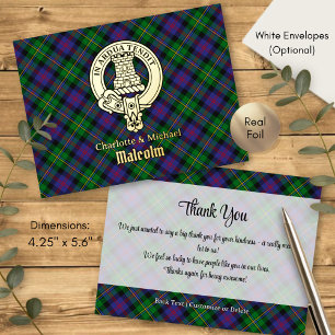 Carte Postale D'invitation À Feuilles D'aluminium Blason du clan Malcolm sur tartan