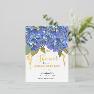 Carte Postale D'invitation À Feuilles D'aluminium Blue Hydrangea Blooms Fête des mariées personnalis