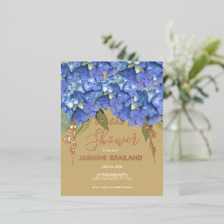 Carte Postale D'invitation À Feuilles D'aluminium Blue Hydrangea Blooms Personalized Bridal Shower
