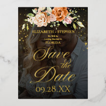 Boho Floral Orange and Blush Pink Photo Mariage