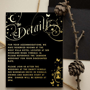 Carte Postale D'invitation À Feuilles D'aluminium Boho Mariage Whimsical Black Détail