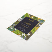 Carte Postale D'invitation À Feuilles D'aluminium Botanical Leaf and Hydrangea Petals Save The Date (Rotation)