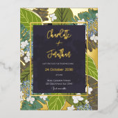 Carte Postale D'invitation À Feuilles D'aluminium Botanical Leaf and Hydrangea Petals Save The Date (Recto)