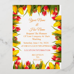 Carte Postale D'invitation À Feuilles D'aluminium Bouquet de tulipes multicolores Thunder_Cove