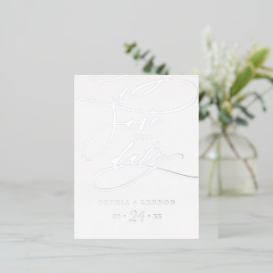 Carte Postale D'invitation À Feuilles D'aluminium Calligraphie à huile d'argent romantique Enregistr