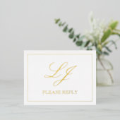 Carte Postale D'invitation À Feuilles D'aluminium Calligraphie de script classique Monogramme Mariag (Debout devant)