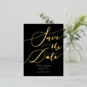 Carte Postale D'invitation À Feuilles D'aluminium Calligraphie manuscrite Noire Enregistrer La Date (Debout devant)