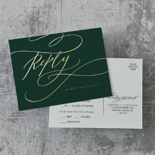 Carte Postale D'invitation À Feuilles D'aluminium Calligraphie romantique Emerald Gold Foil Repas RS