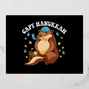 Carte Postale D'invitation À Feuilles D'aluminium Capybara drôle de Hanukkah amateur d'animaux juifs
