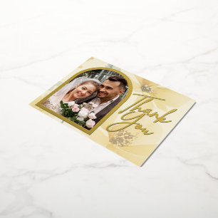 Carte Postale D'invitation À Feuilles D'aluminium Carte de remerciements Mariage à huile douce jaune