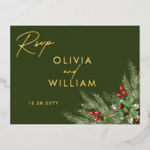 Carte Postale D'invitation À Feuilles D'aluminium Carte de réponse de mariage de Noël à la verdure r