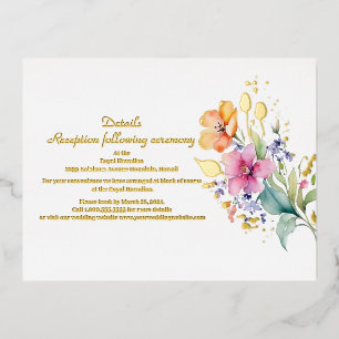Carte Postale D'invitation À Feuilles D'aluminium Carte métallisée à encart "Fleurs roses, pêches, j