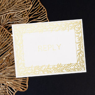 Carte Postale D'invitation À Feuilles D'aluminium Carte RSVP minimale à feuillage réel