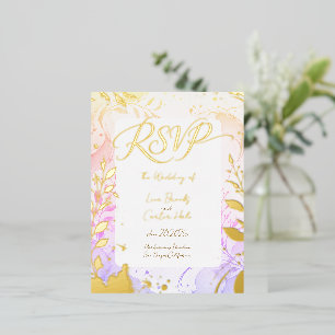Carte Postale D'invitation À Feuilles D'aluminium Carton de réponse minimaliste couleur aquarelle