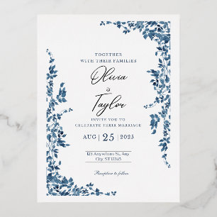 Carte Postale D'invitation À Feuilles D'aluminium Carton d'invitation de mariage floral élégant avec
