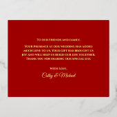 Carte Postale D'invitation À Feuilles D'aluminium Chemise fleurie or rouge mariage chinois merci (Verso)